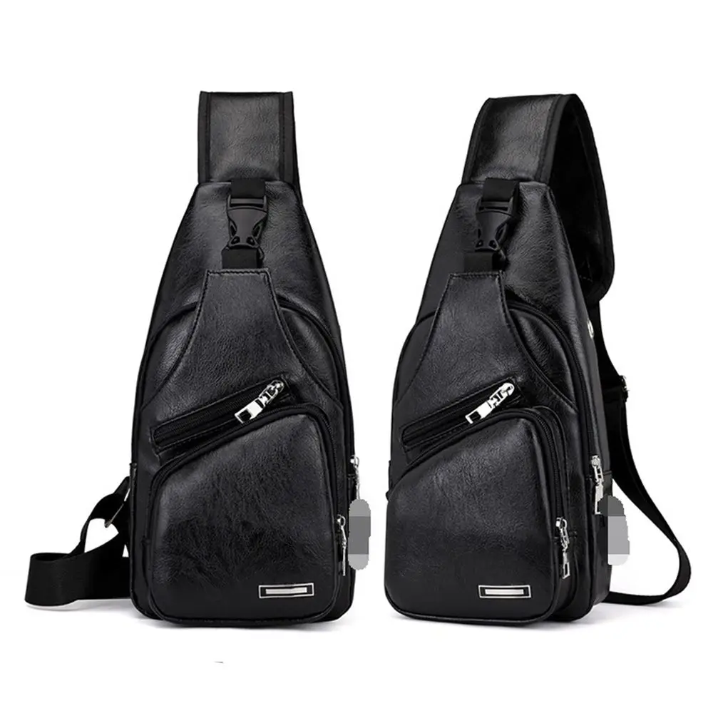 Solid Color Men Chest Bag Multifunctional Zipper Men's Crossbody Sling Bag Large Capacity Waterproof Single Shoulder Bag