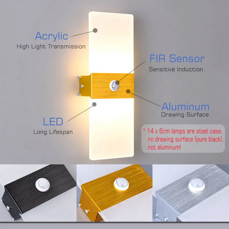 Imagem -04 - Led Motion Sensor Light Alumínio Acrílico Lâmpada de Parede Smart Sensing Luzes para Corredor Escada Quarto Corredor Ac85265v