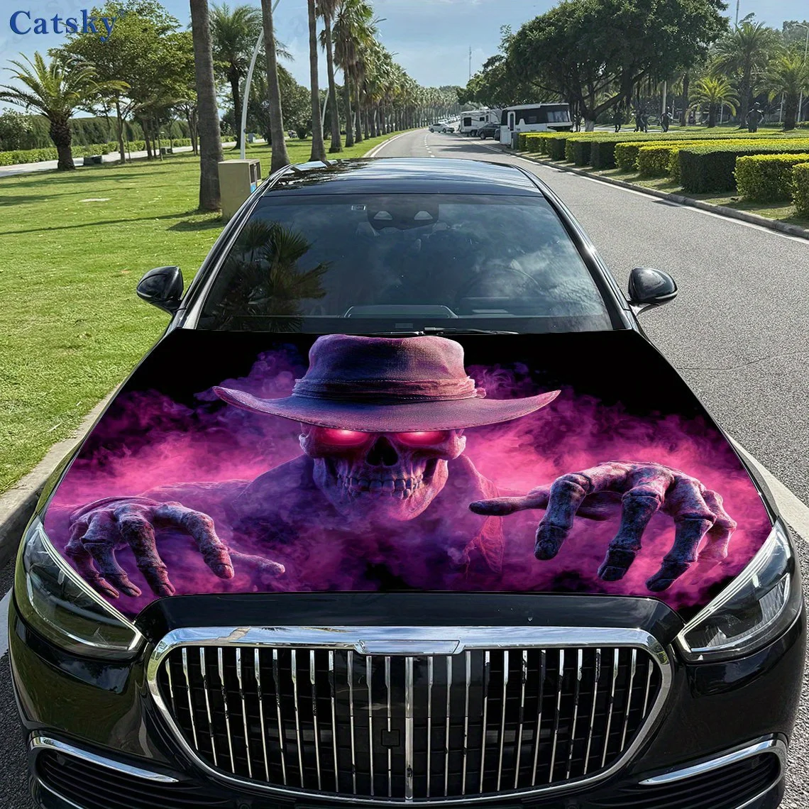 

Наклейка на капот автомобиля с черепом Evil Pink Eyes, наклейка на грузовик, самоклеящиеся прочные автомобильные аксессуары, универсальная для автомобиля, капот грузовика D