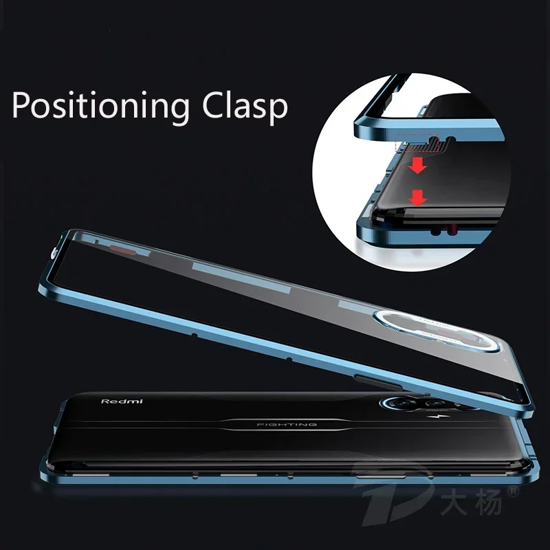 Sarung ponsel kunci jepret magnetik logam kaca dua sisi untuk Redmi Note 11S 11T 13 12 Pro Plus 5G K50i sarung pelindung lensa kamera