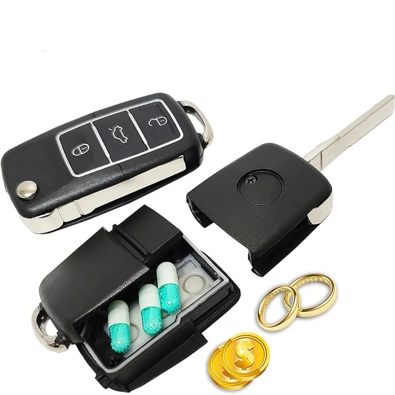 Creative Dummy Car Key Mini Hidden Safe Box Secret Compartment Stash Box Empty Car Key Fob Hide and Store Money Pills Coin