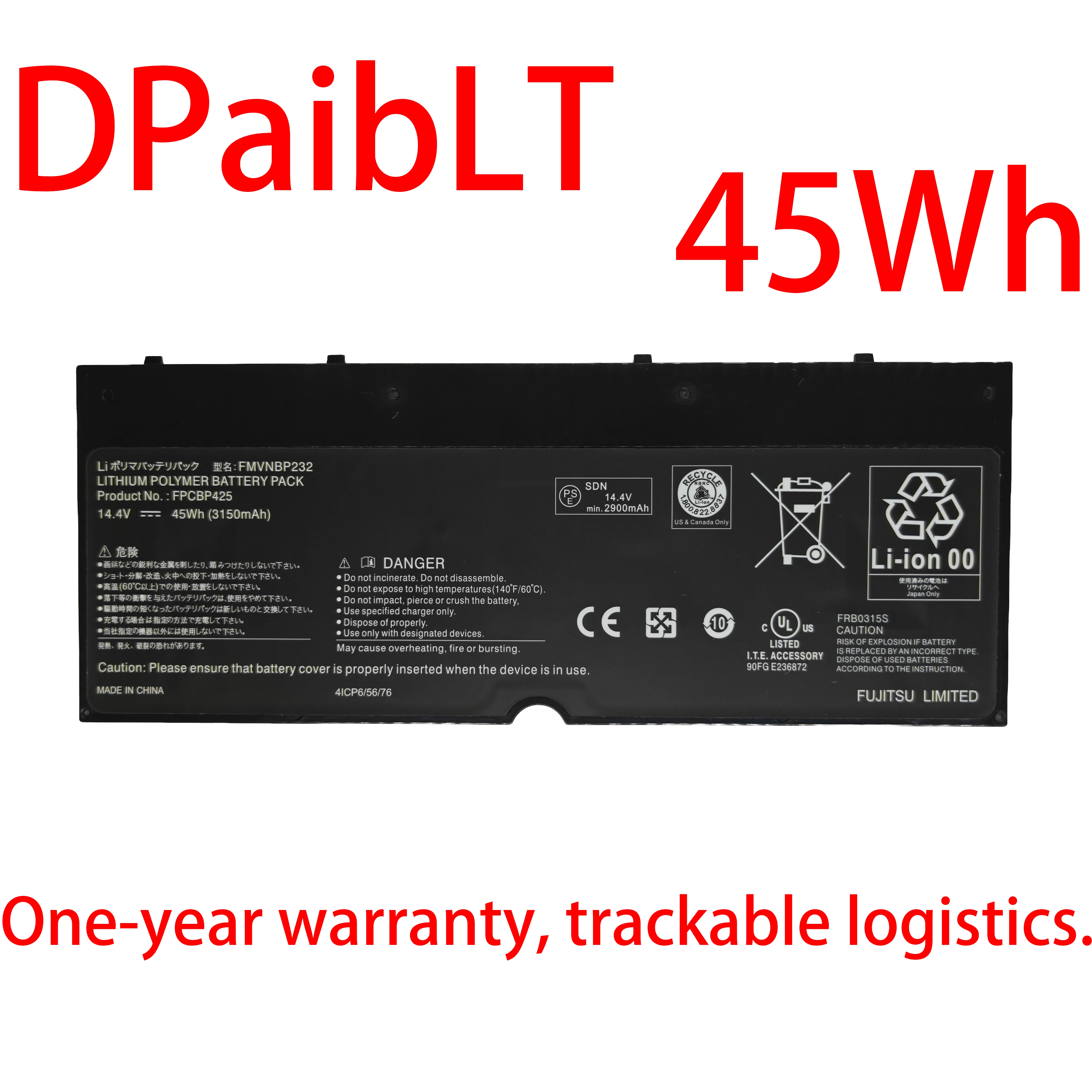 

DPaibLT 14.4V 45Wh FMVNBP232 FPCBP425 LAPTOP BATTERY for Fujitsu Lifebook U745 T935 T904U FPB0315S