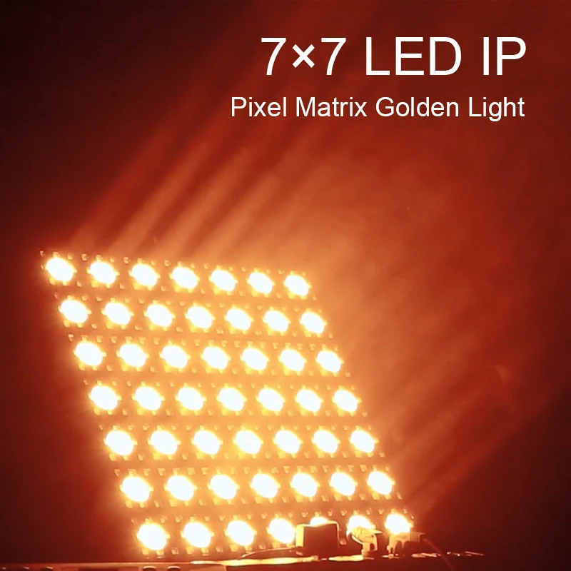 Stage lighting: 700W IP65 dual-layer seamless modular 49x10W LED pixel matrix panel with gold beam, suitable for concert events.