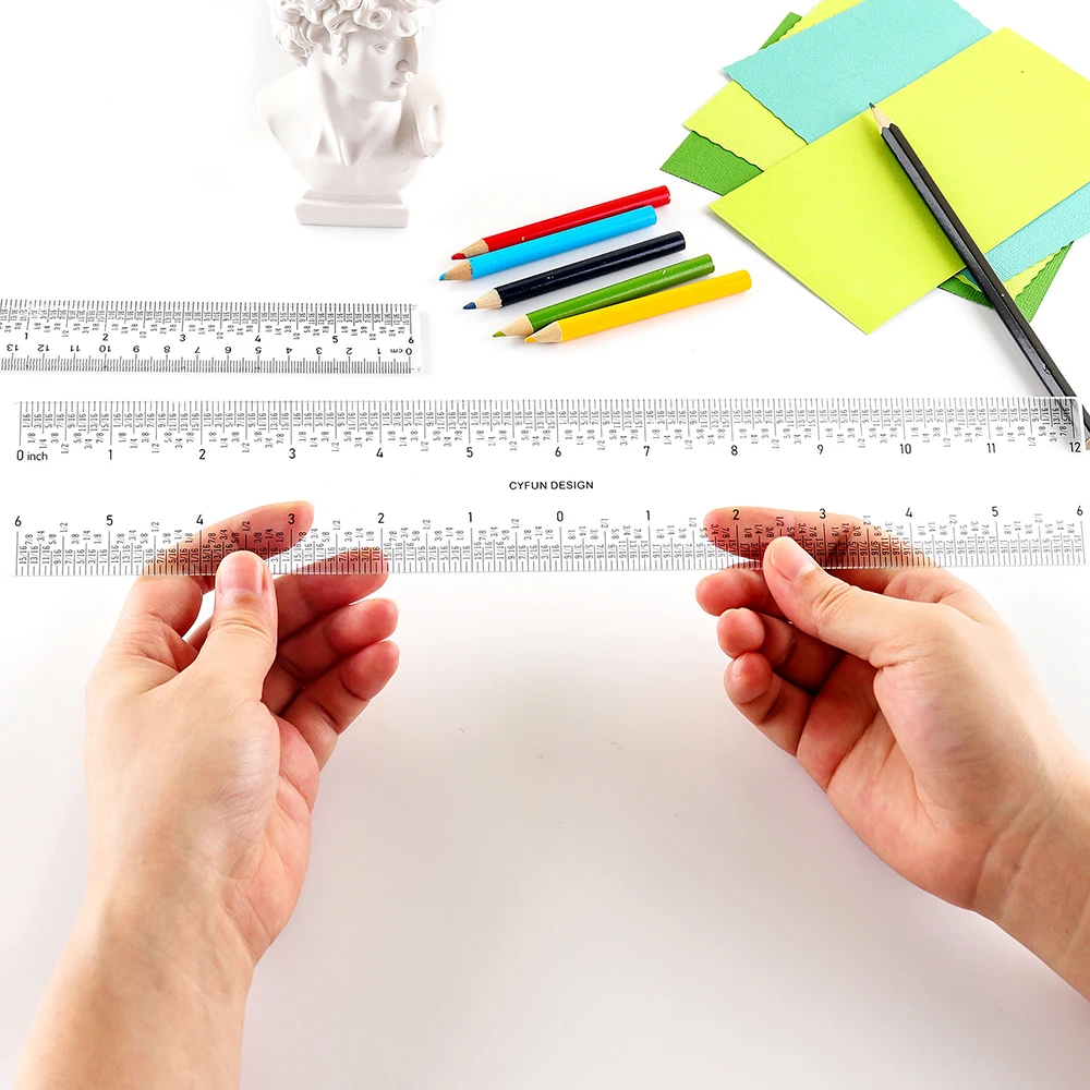 Multifunctional 6" 12" Clear Acrylic Rulers for Crafting Card Making 12 Inch Zero-Centering Ruler Easy Measurements Hand Tools