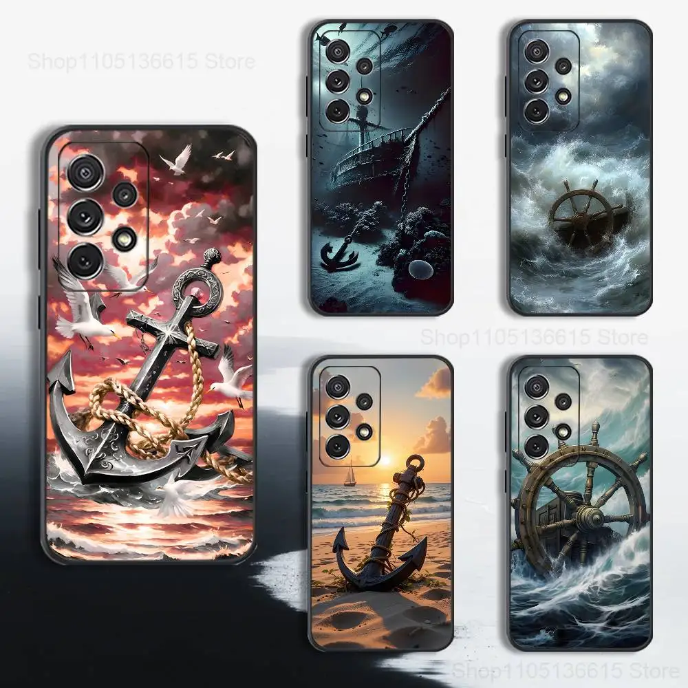 

Ship Wheel Ocean Anchor Phone Case For Samsung S25,S24,S23,S22,S21,S20,S10,Ultra,Plus,Lite,FE,Soft Silicone Black Cover