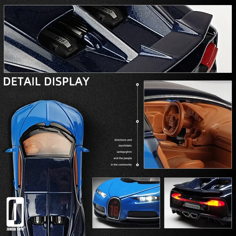 Bugatti Chiron Brinquedo Esportivo Para Crianças, Carro Liga, Diecasts, Veículos De Brinquedo, Modelo De Som E Leve, 1:32