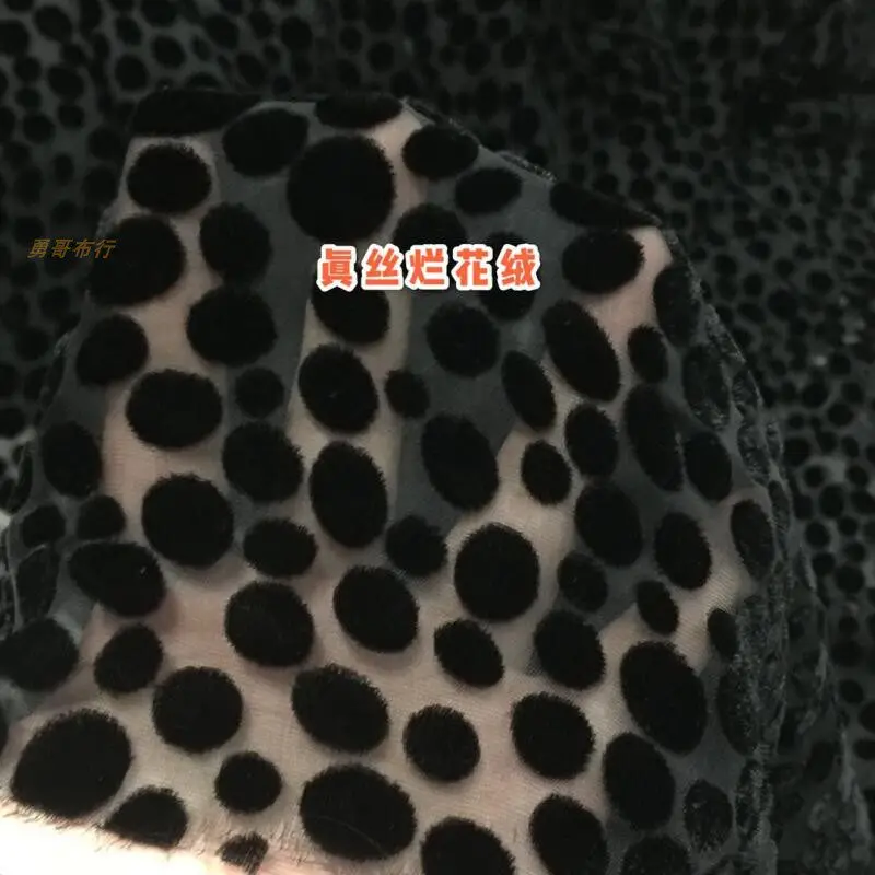 Multicolor Real Velvet Polka Dot Fabric Silk Flower Hollow out See-through Spring and Summer Dress Top Cheongsam Cloth