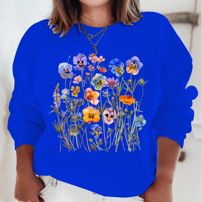 Boho Vintage Wildflowers Design Women Sweatshirt Graphic Retro Floral Print Hoodies Women Wildflower Nature Lovers Sweatshirts