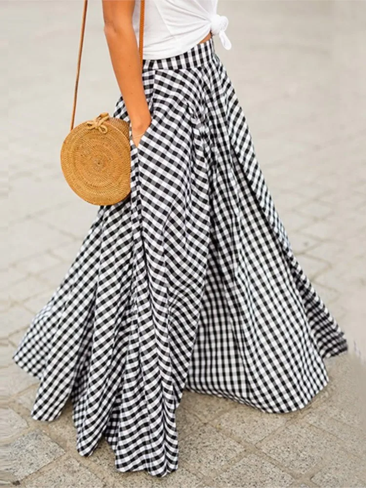 Fashion Grid Print Skirt Woman‘s Spring Autumn Color Matching Big Skirt Hem Bust Skirt Ladies Temperament Foreign Style Skirts