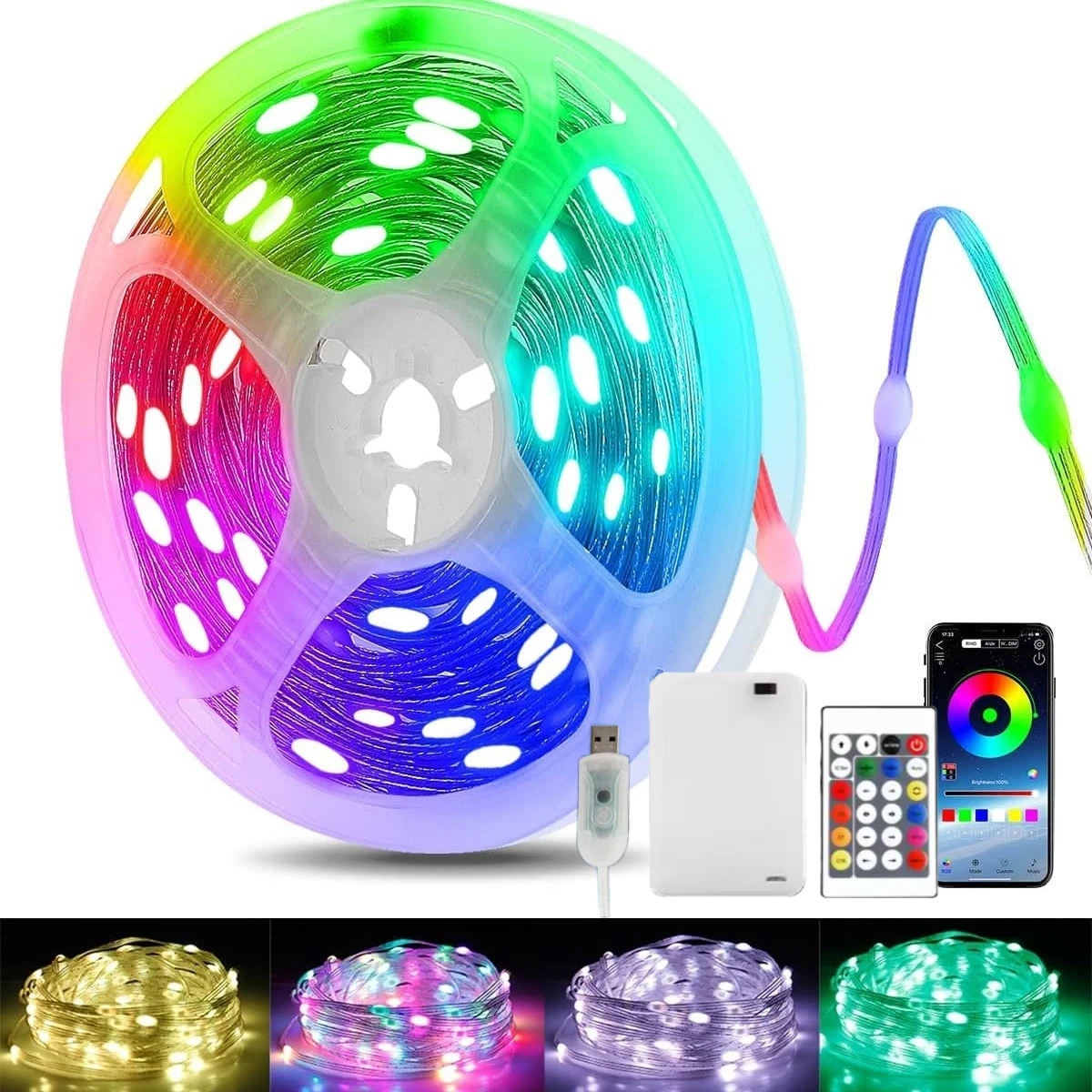 

Bluetooth RGB LED String 5V USB/ Battery Operated Dreamcolor Smart Fairy Lights Garland Remote Control Christmas Light for home