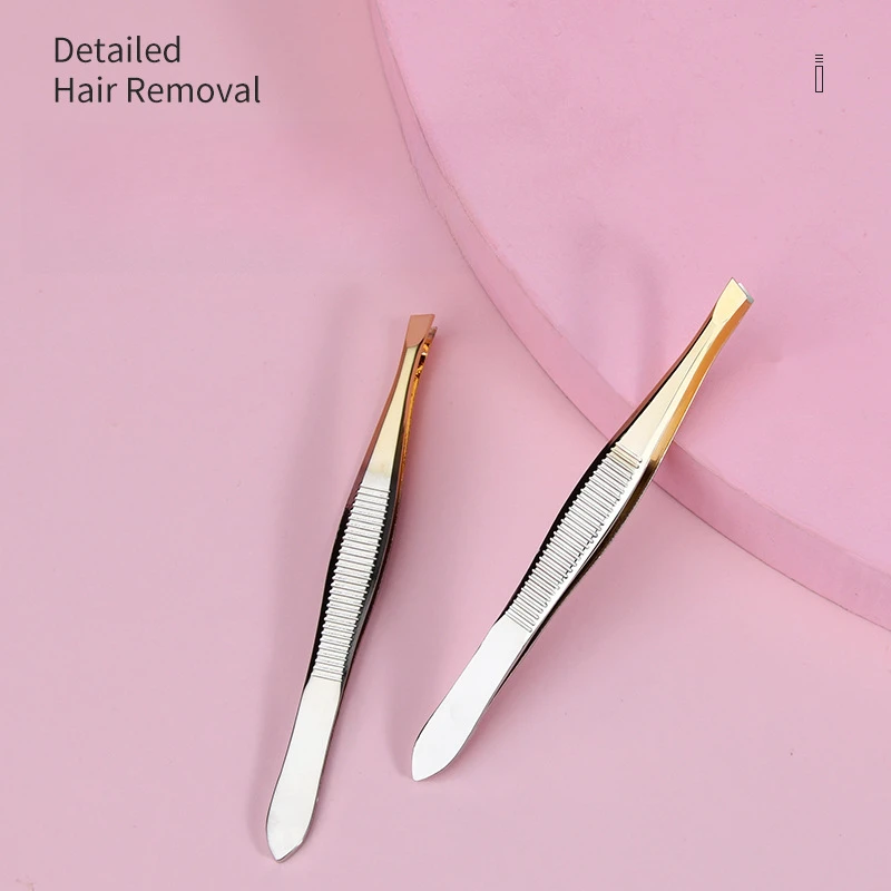 Beauty Tools Oblique Mouth Eyebrow Trimming High Grade Horizontal Stripes Golden Mouth Hair Pulling Tweezers High Precision