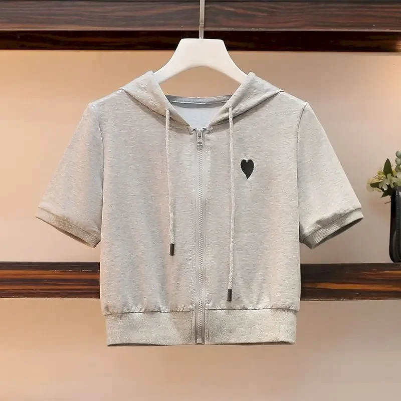 Damskie komplety T-shirtów Moda Krótkie Bluzy z Kapturem Sportowe Codzienne Komplety 2025 Letni Trend Wąskie Krótkie Rękawy Bluzki Spodnie Dresowe Dwuczęściowy Zestaw