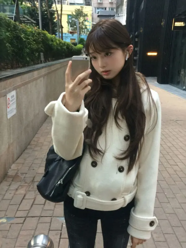 

Soft Sle Thiened Double Row Button Hooded ort Jaet Ele Personali Spring Faion Outerwear for Small Figures