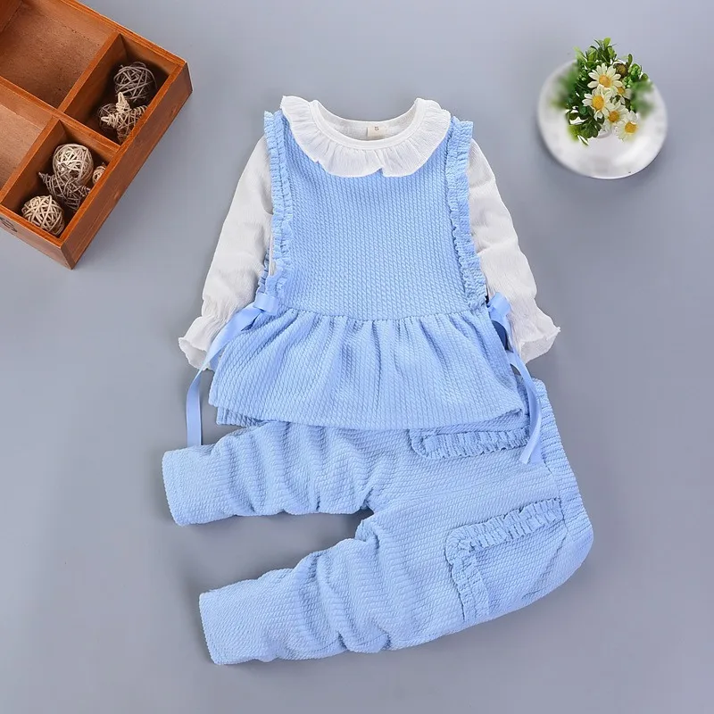 3Pcs Kids Clothes Undershirt+Vest+Pant Girl Sweet Cute Bow Ruffles Decor Casual Set Baby Toddler Children Warm Soft Outfits 1-5Y