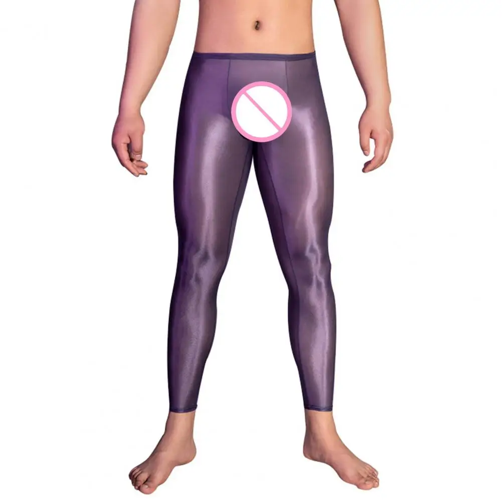 

Men Leggings Sexy See-Through Oil Glossy Ultrathin Stretchy Leggings Shiny Ice Silky Skinny Pants Sleepwear Skinny Allure