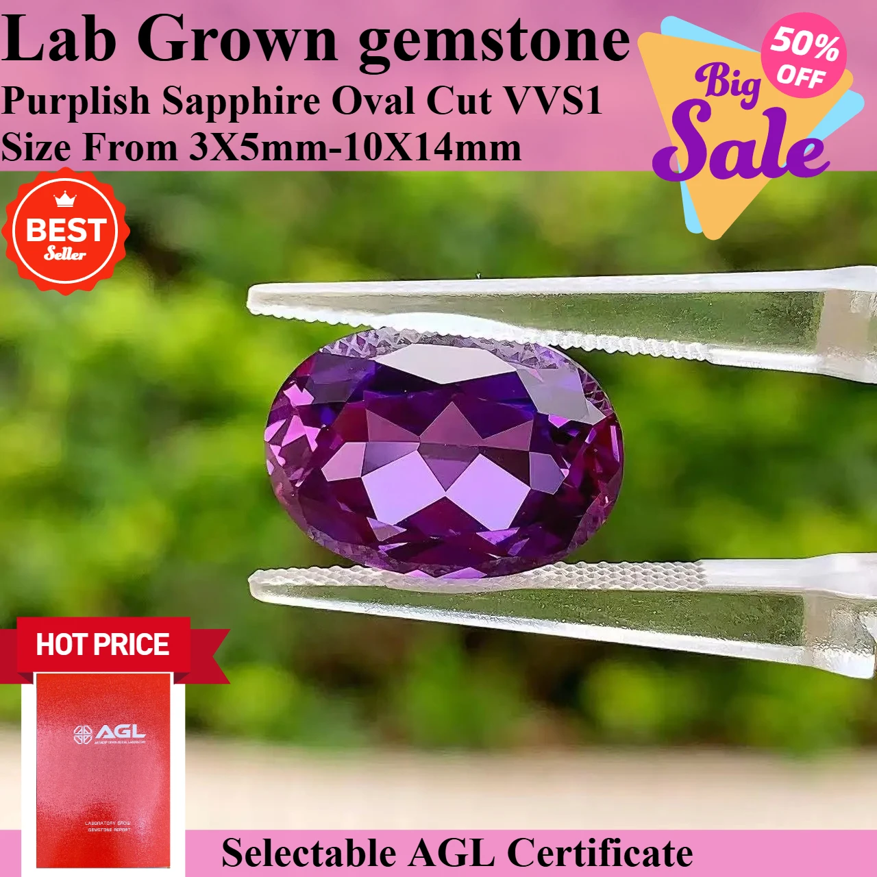 

Oval cut Purplish sapphire Laboratory Gemstone For DIY Jewelry Making The Main Materials Of Rings And Necklaces AGL Certificate