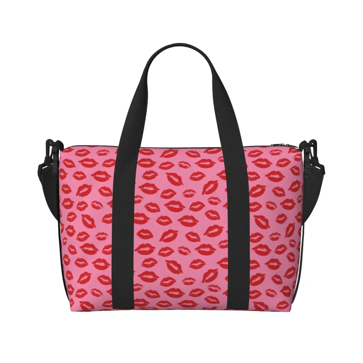 

Custom Lipstick Kiss Red Lips Prints Pattern Beach Tote Bag Women Large Compartment Beach Gym Travel Bags