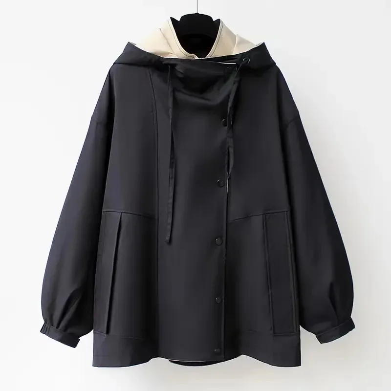Windbreaker Coat Women\'s Mid length 2023 Spring and Autumn New High end Fashion Waistband Hooded Charge Workwear Coat Commuter