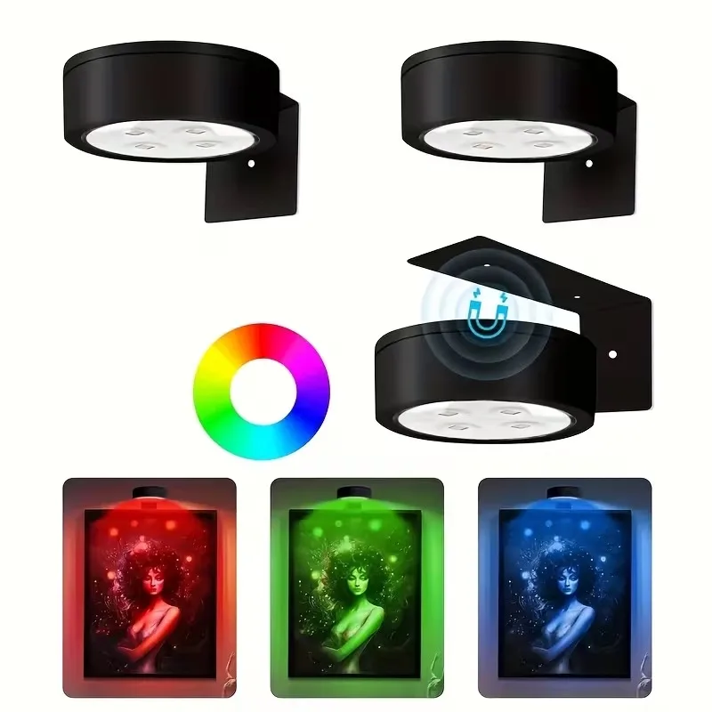 Smart Motion Sensor LED Picture Light RGB Color Changing Wireless Battery Powered for Wall Art Display Cabinet Closet Lighting
