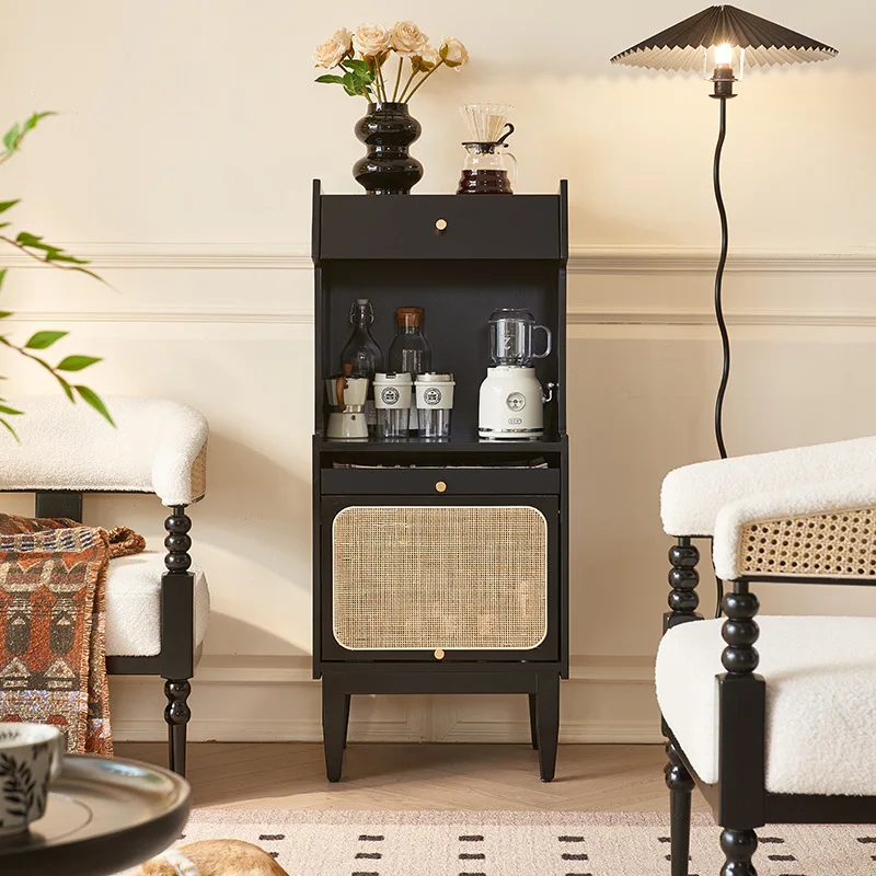 

Solid wood rattan side cabinet Nordic simple living room small apartment sofa side cabinet creative multi-functional locker