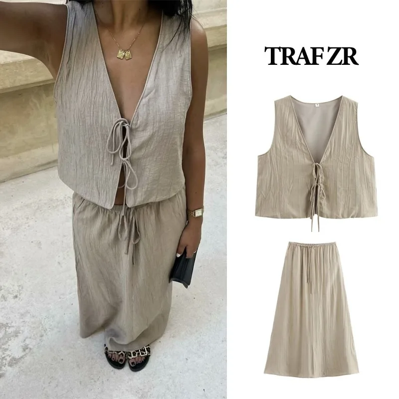 TRAF ZR Elegant Dresses for Women New in Full Number Long Travel Vacation Matching Casual Sexy Women\'s Summer Dresses Sets