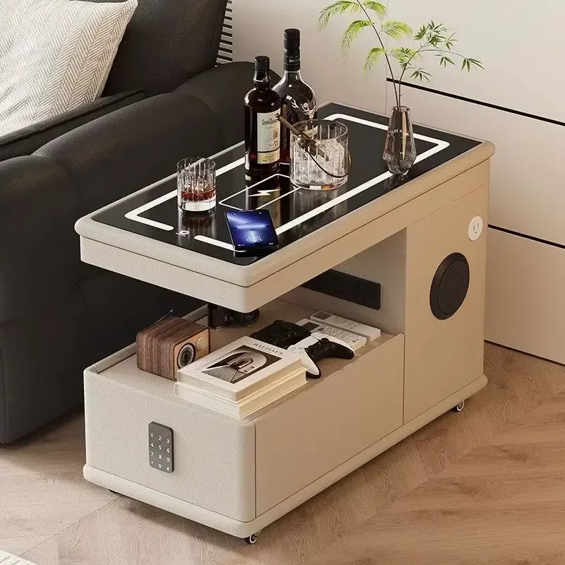 Includes wireless charging, LED light speakers, and a detachable bedside table with locking drawers