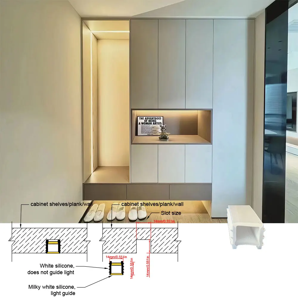 Embedded LED Neon Silicone Cover Strip Light Bendable Custom Length For Cabinet Bookshelf Ceiling Waterproof Soft Lighting Decor