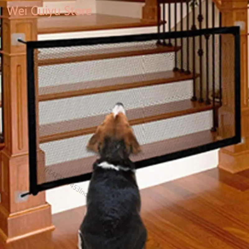 Barrera plegable de malla de nailon expandible para mascotas, puerta retráctil para interiores para bebés, protector de separación para mascotas, valla aislada, valla de seguridad para bebés