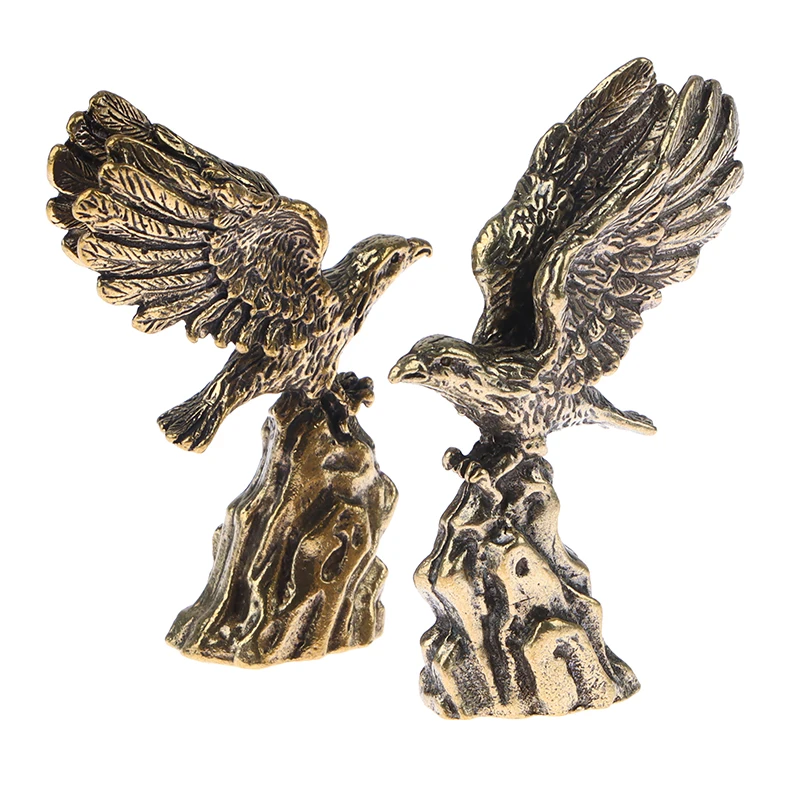 1Pc Antique Copper Eagle Statue Small Ornaments Vintage Brass Animal Figurines Crafts Desk Home Decorations Accessories Gifts