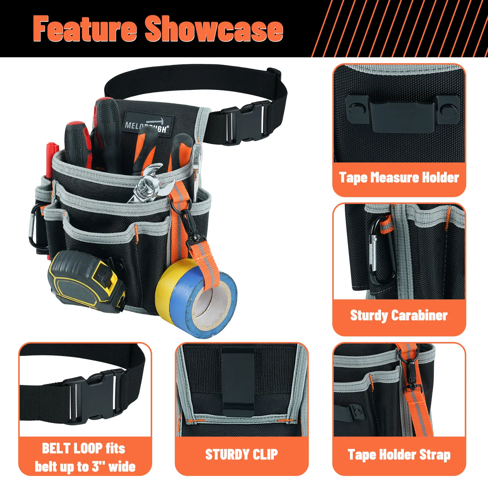 Electrician\'s Small Tool Pouch for Tool Belt Tool Pouch Tool Holster with Multiple Pockets, Construction Pouch Tool Organizer