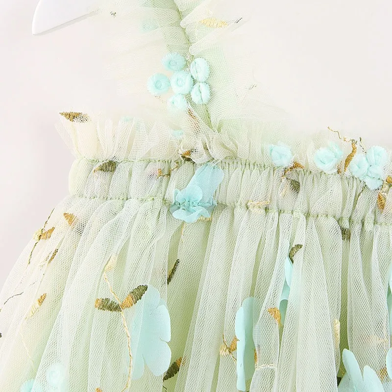 Abiti da ragazza per l\'estate ricamo Appliques Flower Bebe Girl Tutu Dress Birthday Girl Mesh Tulle Dresses Kid Party Clothing