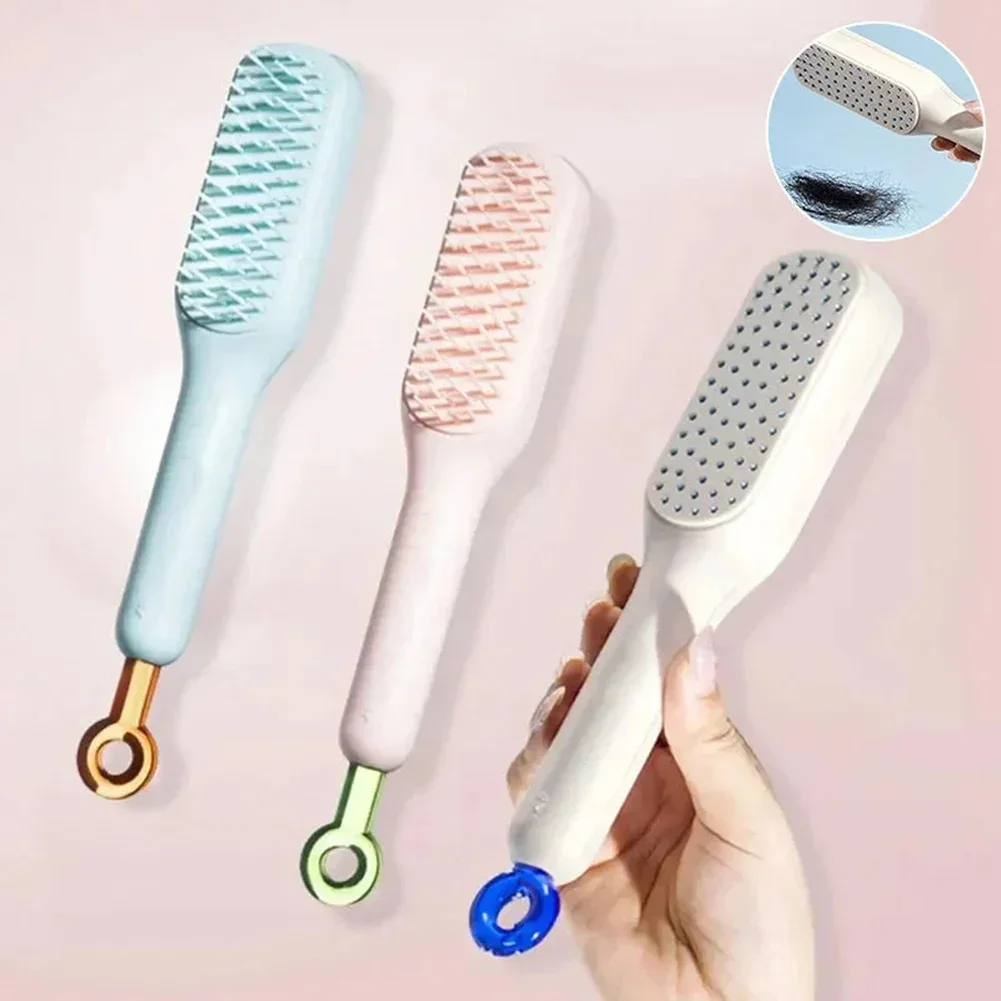 Cepillo para el cabello autolimpiante, cepillo de masaje de un solo tirón, cepillo para el cabello autolimpiante de elevación giratoria retráctil,