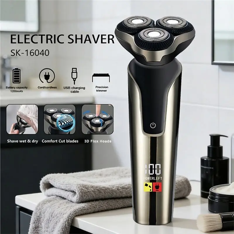 [NEW!A67Z】 Men' S Electric Shaver 3-Blade Cutting System Wet Dry, Reciprocating Waterproof Beard Trimmer USB Rechargeable
