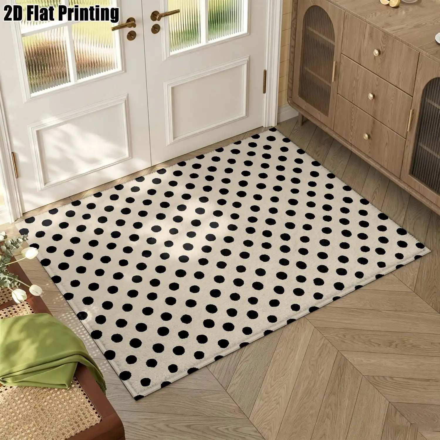 1Pc 2D Printed Beige Dot Nordic/Instagram-Inspired Modern Minimalist Geometric European-Style Home Decor Carpet, Multi-Size, Machine Washable, Suitable for Entrance/Dining/Foyer/Bedroom/Living Room Floor Mats
