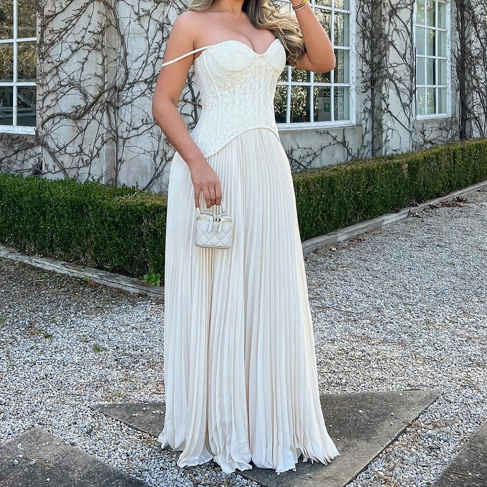 

Customized A-line Evening Dresses Floor-length Spaghetti Strap Sleeveless Prom Gown Fsahion Lace Simple Draped Casual Party Gown