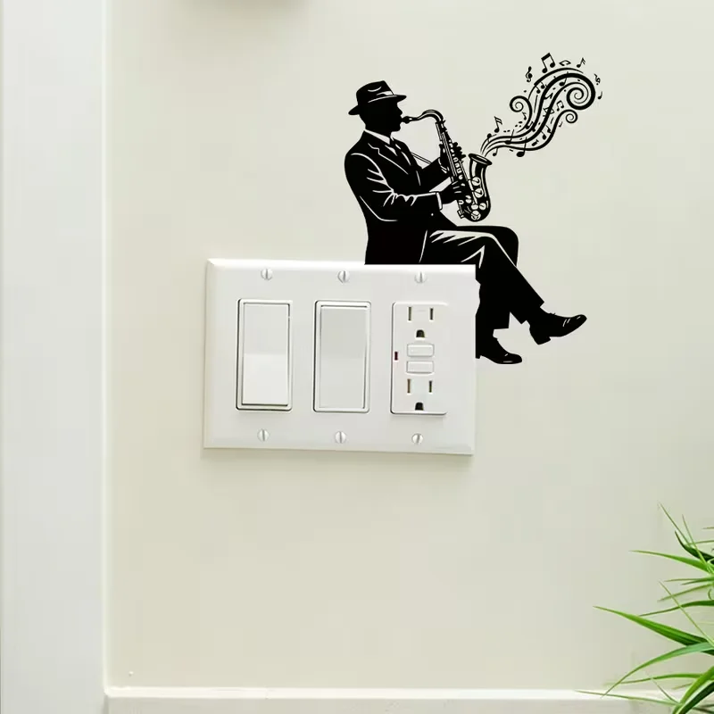 1 black saxophone handle silhouette light switch sticker, suitable for bedroom decoration, peel and stick immediately