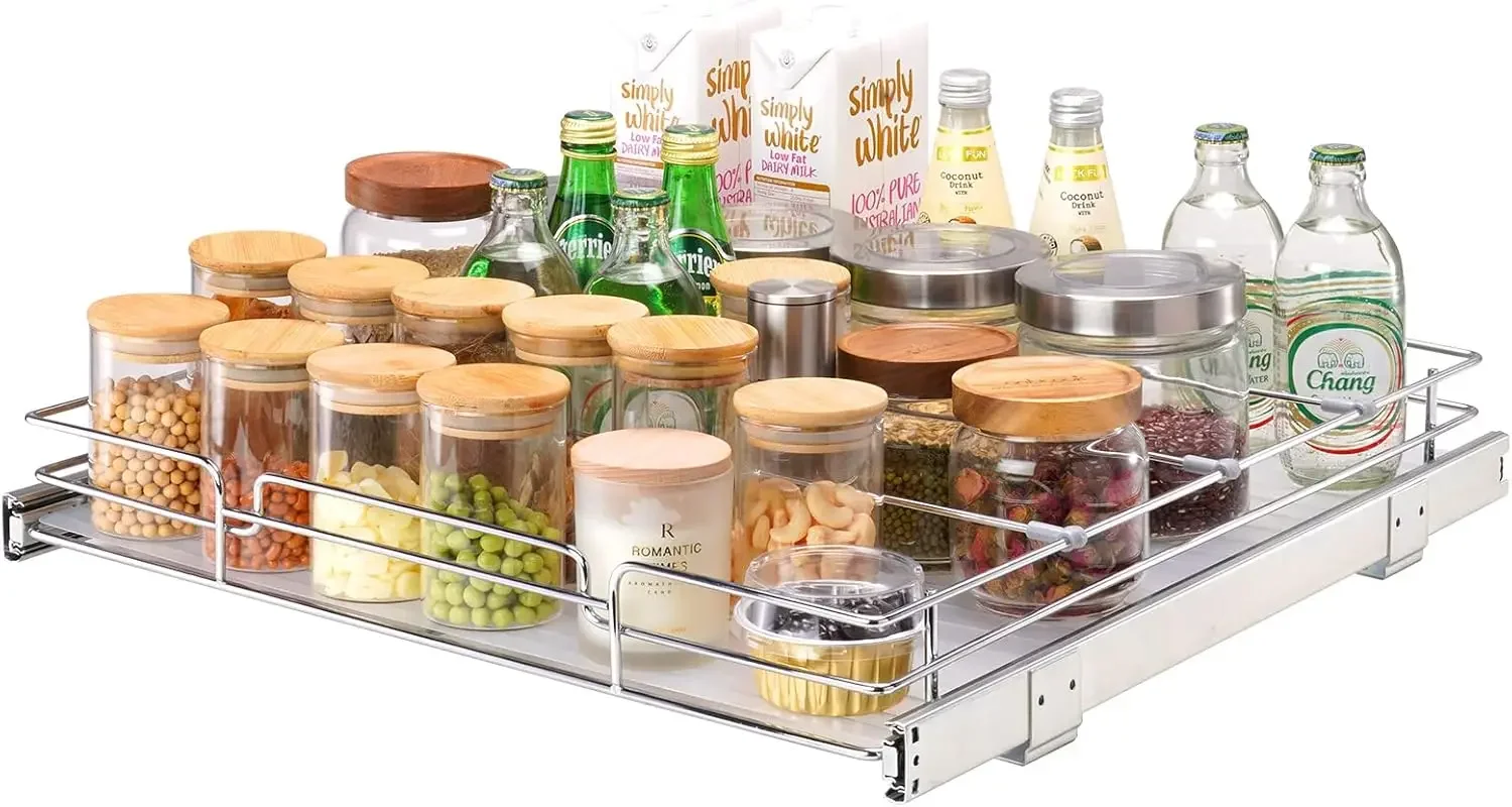 

20"W x 21"D Pull Out Cabinet Organizer,Heavy Duty Slide Out Pantry Shelves,Chrome-Plated Steel Roll Out Drawers,Sliding Drawer