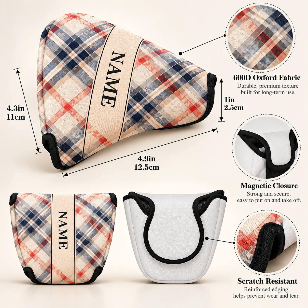 Custom Putter Cover Personalized Photo Logo Print 600D Oxford Fabric Golf Putter Headcover for Golf Course Practice and Travel