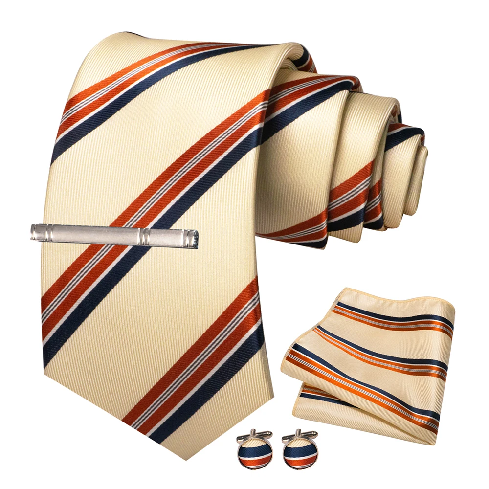 JEMYGINS Mode Männer Krawatte Luxus Gelb Gold Striped Plaid Seide Hochzeit Krawatte Für Männer Hanky Manschettenknopf Krawatte Set Bussiness Party geschenk – Detail 22