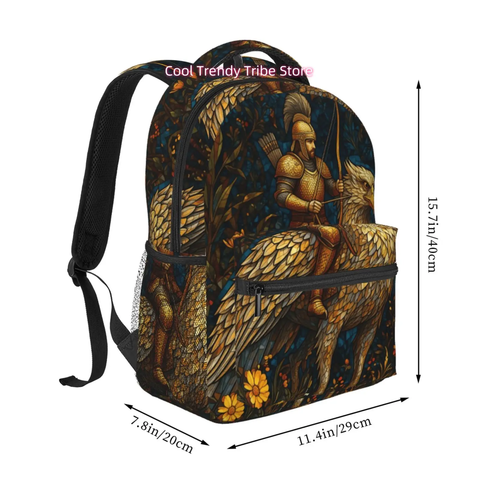 Medieval Griffin Rider Print Backpack, Oxford Cloth Adjustable Strap Casual Daypack, for Casual Outings, Daily Commute, Weekend