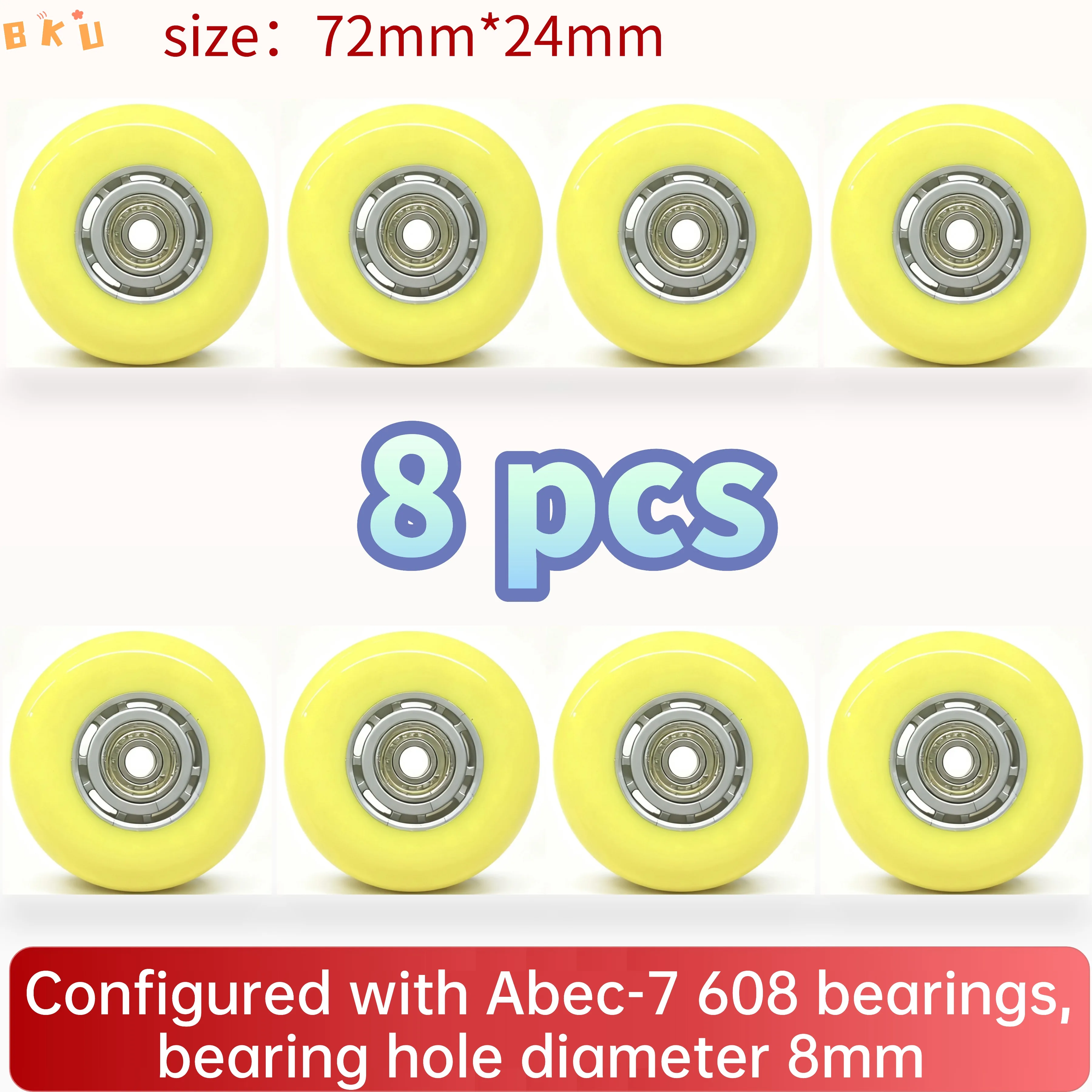 8-Pack 72mm PU Replacement Wheels 8mm Hole ABEC-7 Bearings Wear-Resistant for Hand Truck, Scooter, Skates