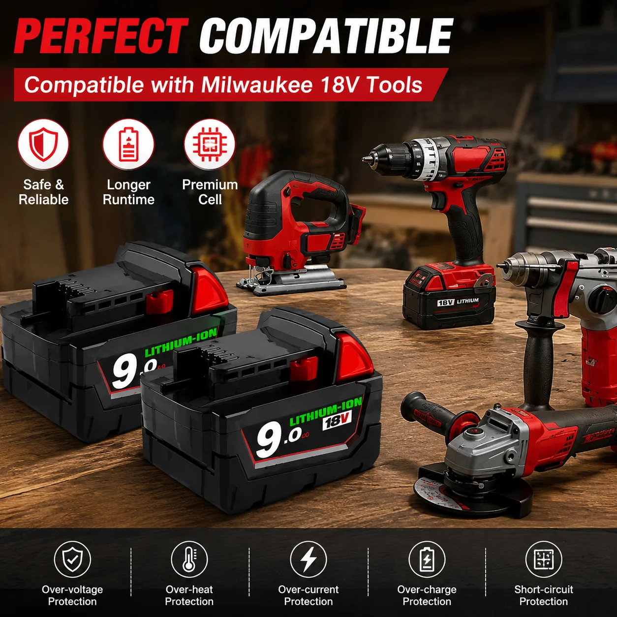 

M18 Battery 12Ah Compatible With For Milwaukee 18V XC Tools 48-11-1860 48-11-1850 48-11-1840 Replacement Battery