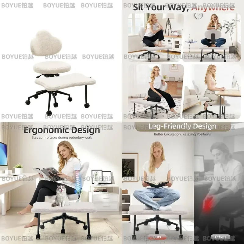 White Cross Legged Office Chair Meditation Seat Lumbar Support Desk Work Yoga Mindfulness Comfortable Space Saving Ergonomic