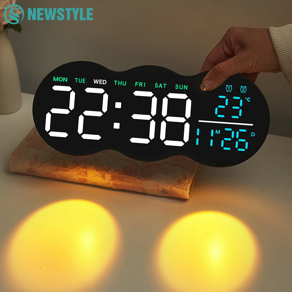 

New Multi-Functional Clock Wall Lamp Time Temperature and DST Alarm Display Ambient Spotlights Remote Control LED Wall Clock