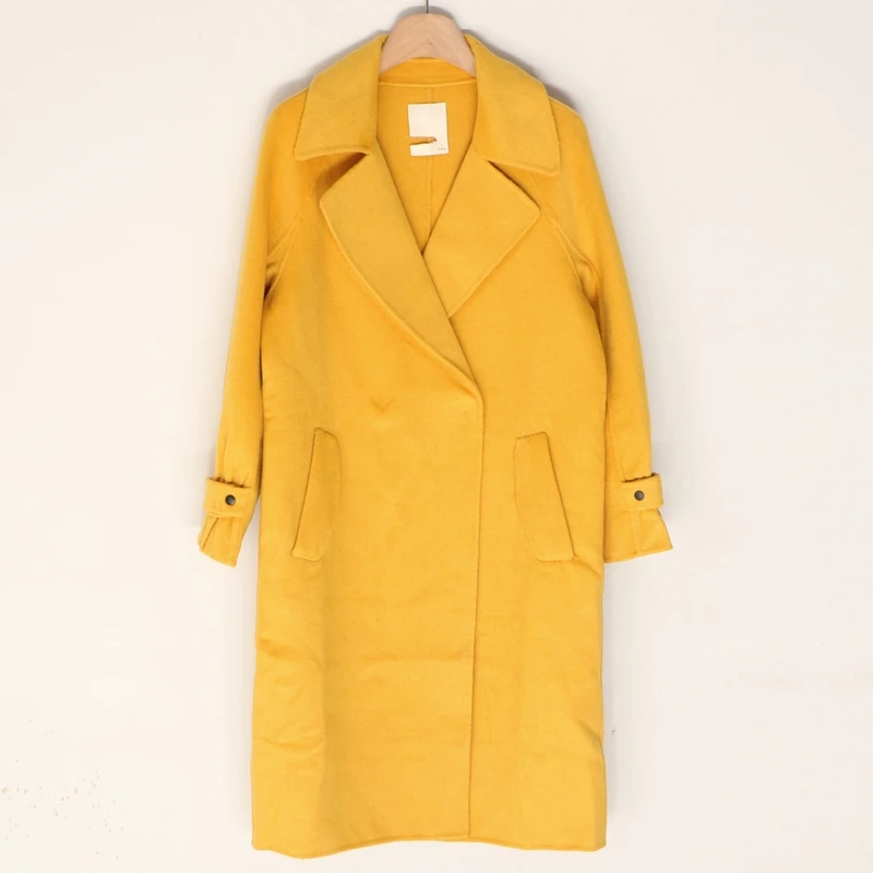 

Warm Woolen Coat Women's Tailored Lapel Medium-Length Fce-Lined Outerwear Autumn Winter Pure Color Slimming Sle