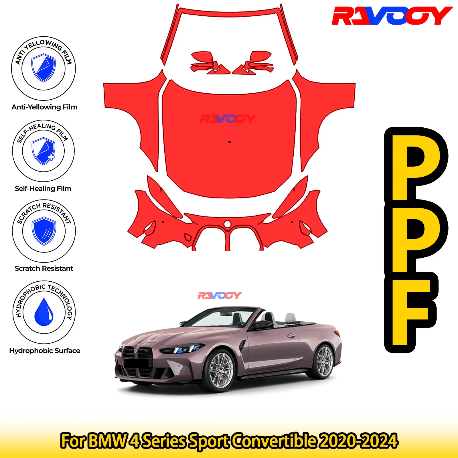 

For BMW 4 Series Sport Convertible 2020-2024 Glossy Matte Black Precut front PPF Kit Paint Protection Film