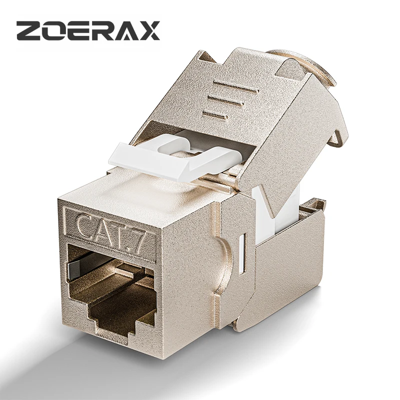 Zoerax 1-Pack Rj45 Afgeschermde Cat6a Cat7 Cat8 Keystone Jack, 180 Graden Gereedschaploze Zinklegering Behuizing Keystone Jack