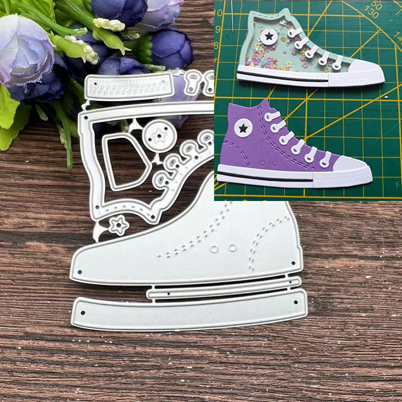 3D Cute Sneakers Background Frame Metal Cutting Dies Stencils For DIY Scrapbooking Decorative Embossing Handcraft Template