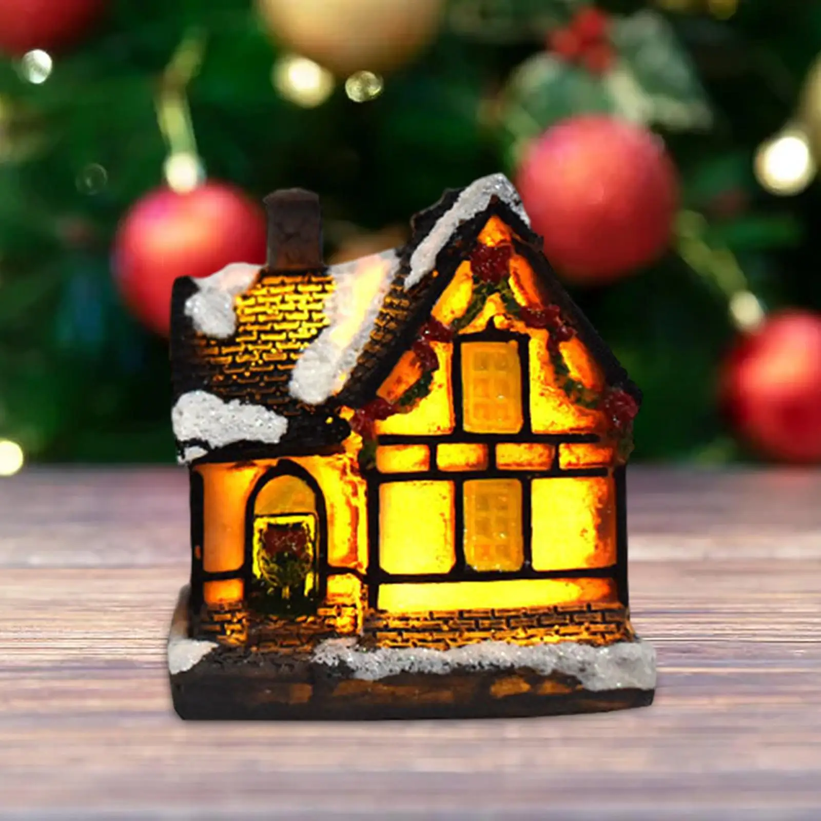 LED Christmas Castle Desktop Ornaments Crafts Holiday Snow Scene Mini House