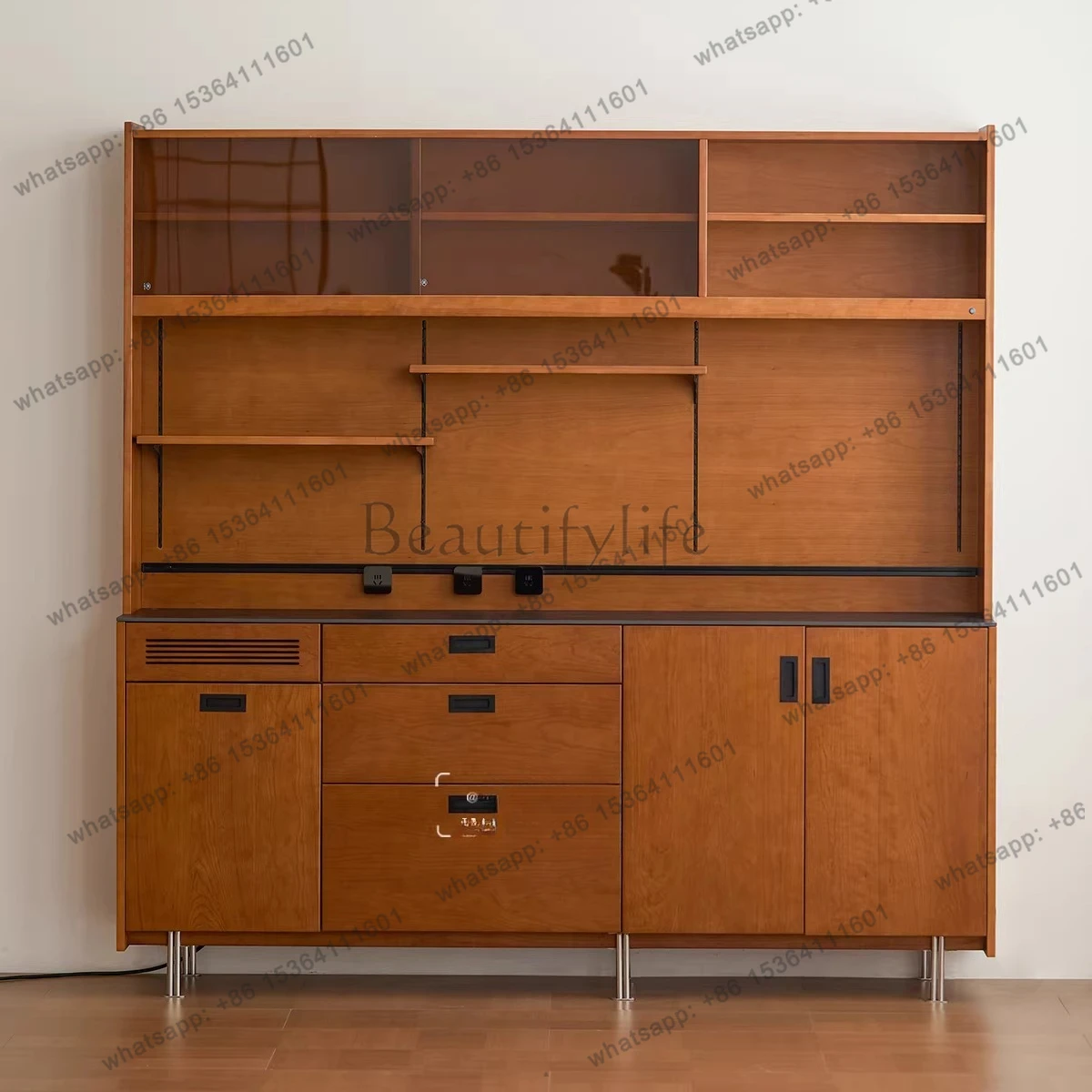 Medieval solid wood cherry wood rock slab against the wall integrated multi-functional locker